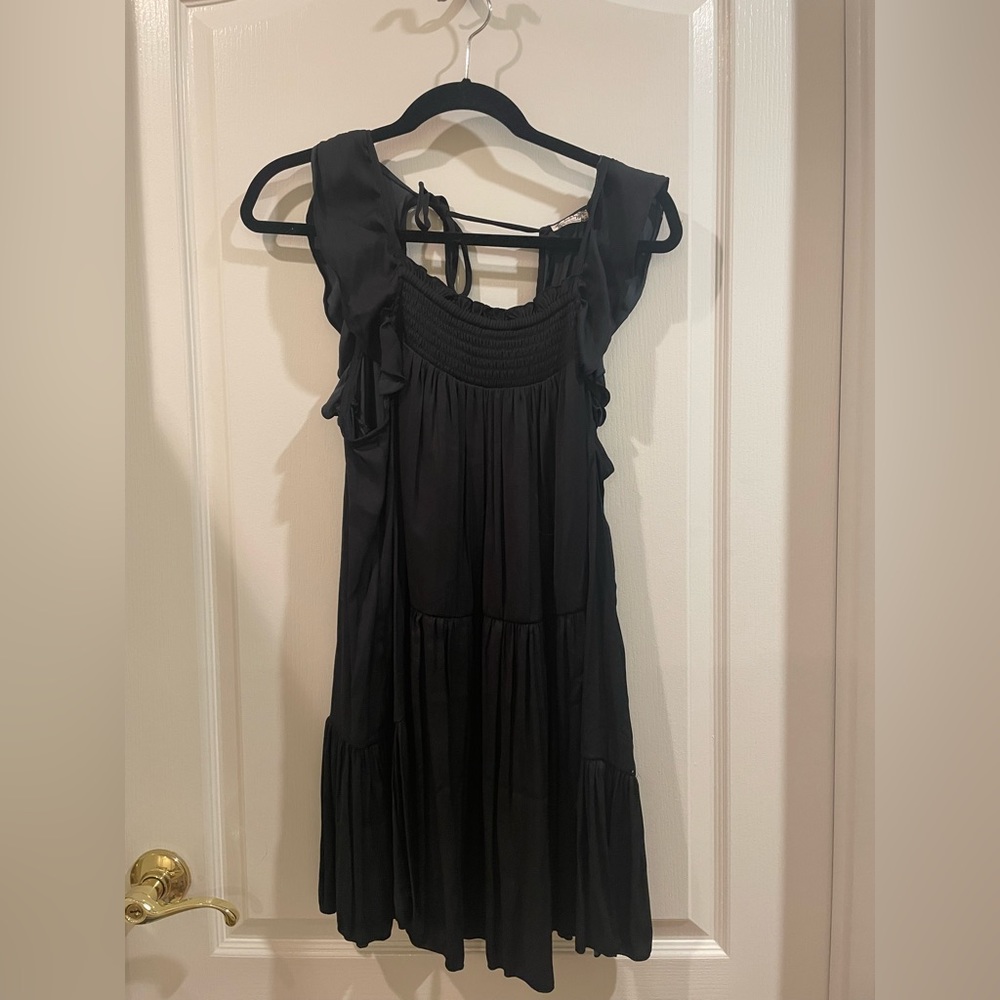 Free People Black Silk Open Back Mini Dress - Size XS